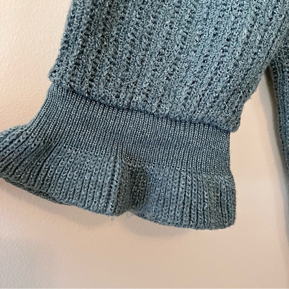 VTG Women’s 90s Pandora Blue Metallic Sweater Ruffled Edge 3/4 Sleeve Sz. S - Picture 5 of 9